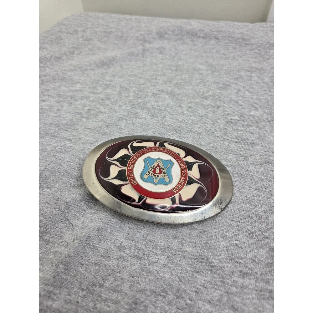 Antique Carpenters Joiners Union UBC Enamel Steel Belt Buckle